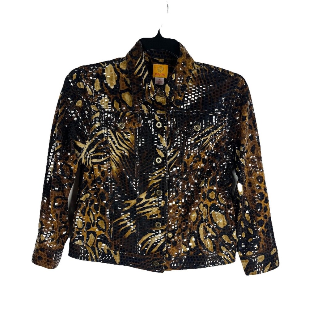Ruby Rd Women's Size 10 Jacket Leopard Print Button Front Pocket Stretch